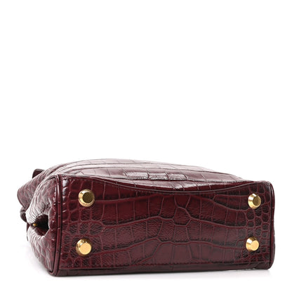 Balenciaga Shiny Calfskin Crocodile Embossed Mini Rodeo Top Handle Bag Dark Burgundy