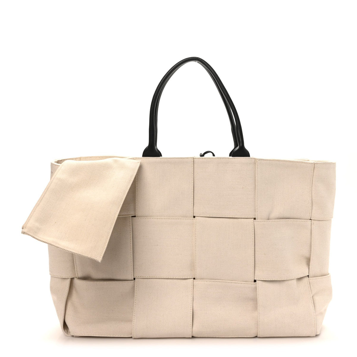 Bottega Veneta Canvas Maxi Intrecciato Large Arco Tote Beige Black
