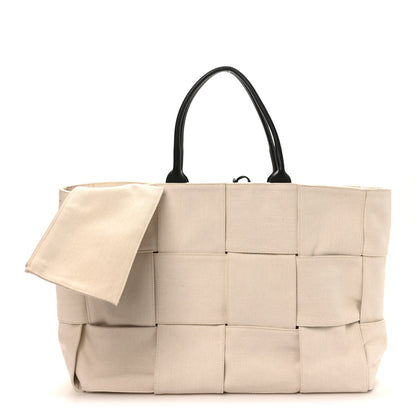 Bottega Veneta Canvas Maxi Intrecciato Large Arco Tote Beige Black