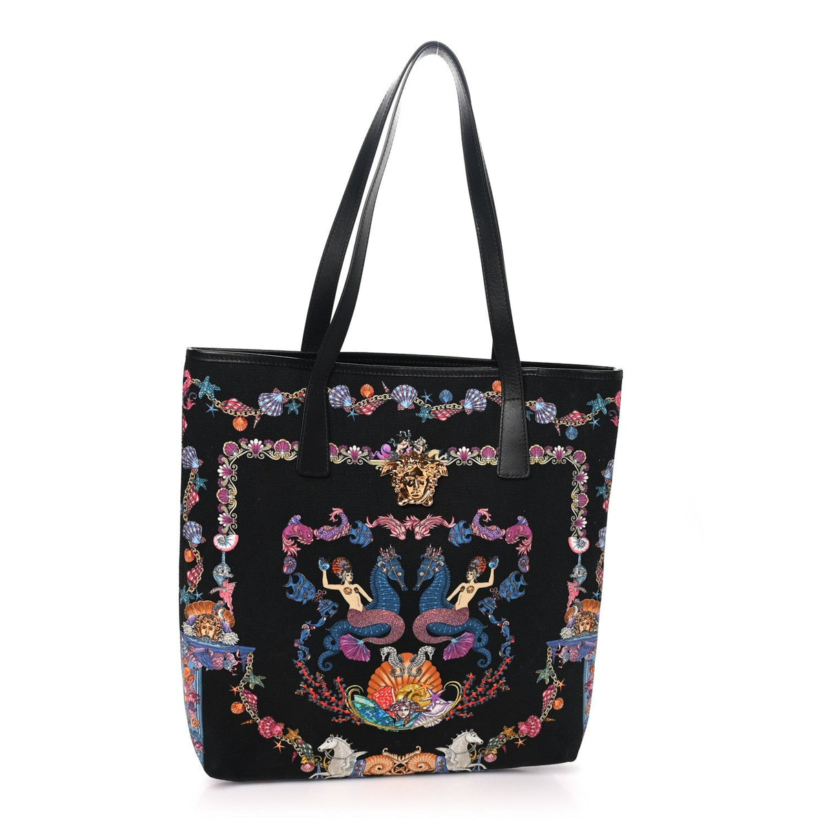 Versace Canvas Underwater Medusa Tote Black Multicolor