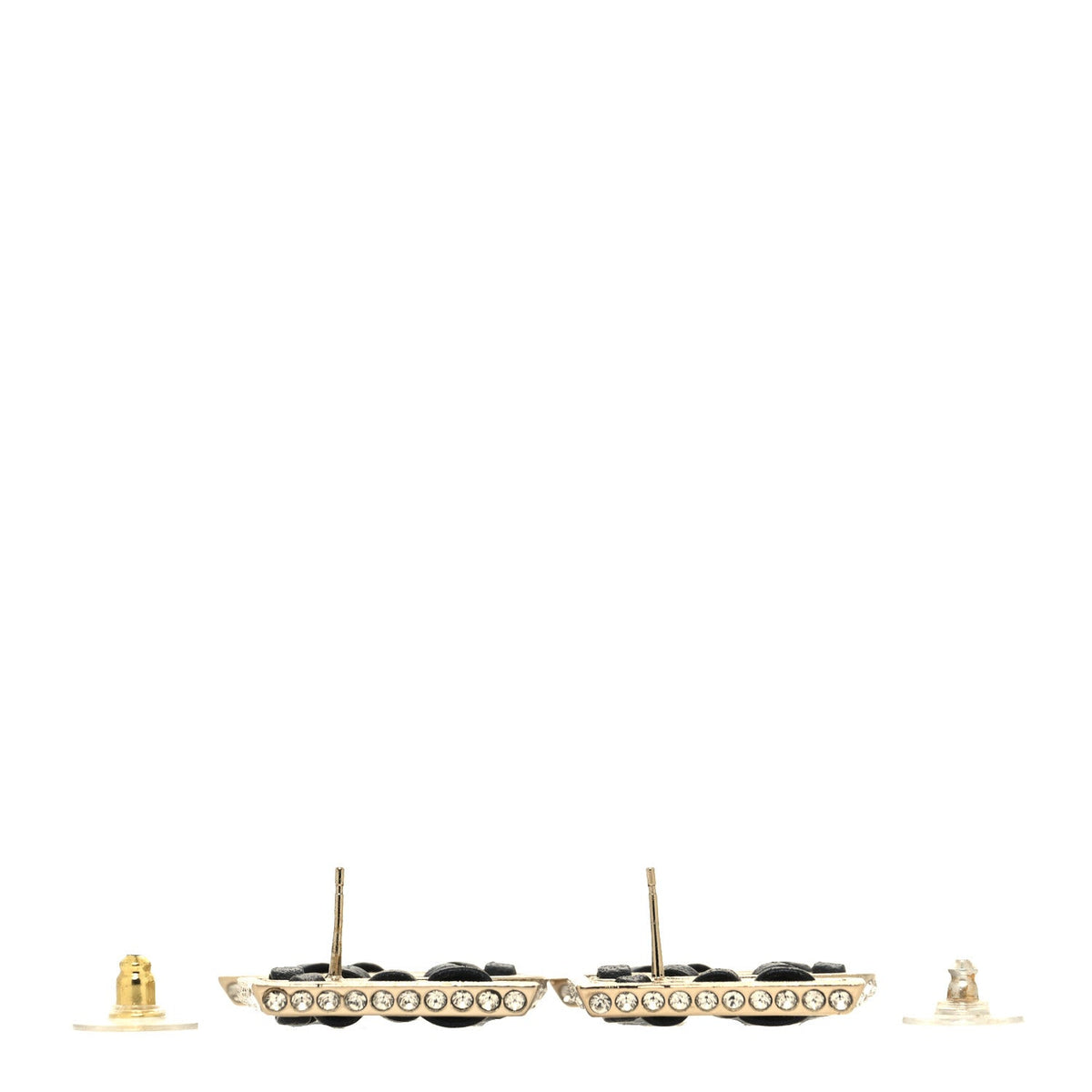 Chanel Crystal Lambskin Chain CC No 5 Drop Earrings Gold Black