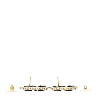Chanel Crystal Lambskin Chain CC No 5 Drop Earrings Gold Black