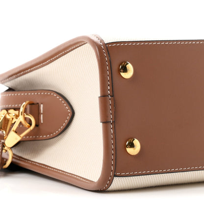 Burberry Canvas Smooth Calfskin Two Tone Small Pocket Bag Natural Malt Brown