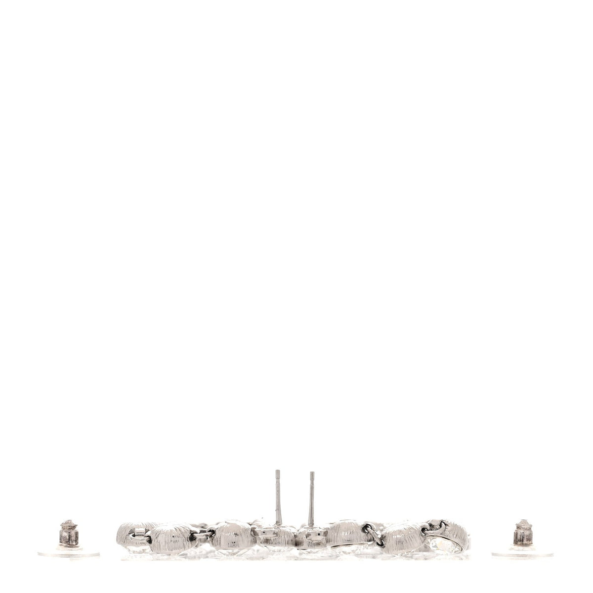 Chanel Crystal CC Long Drop Earrings Silver