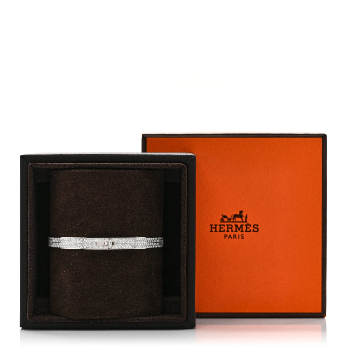 Hermes 18K White Gold Diamond Kelly Full Pave Bracelet XS