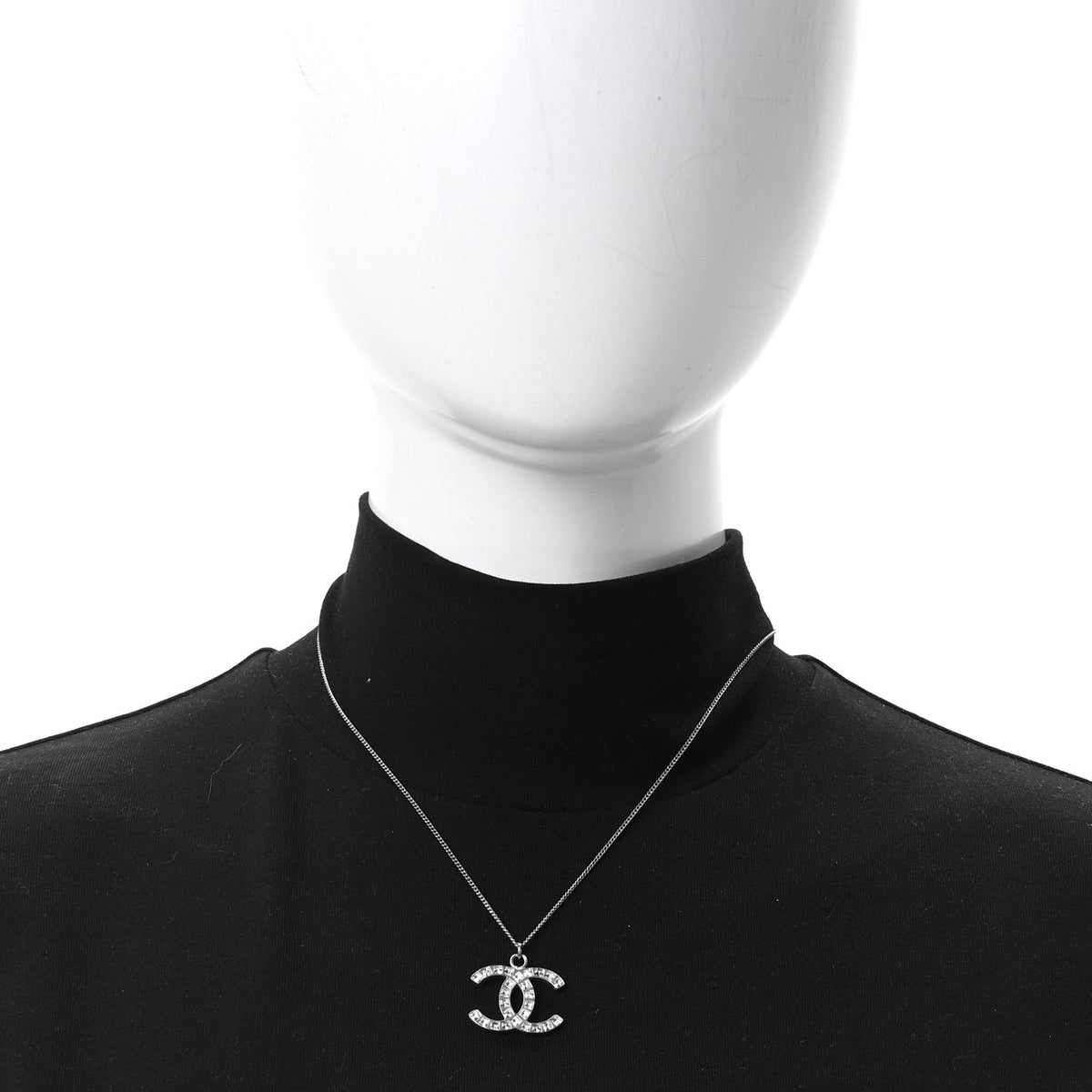 Chanel Baguette Crystal CC Necklace Silver