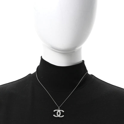 Chanel Baguette Crystal CC Necklace Silver