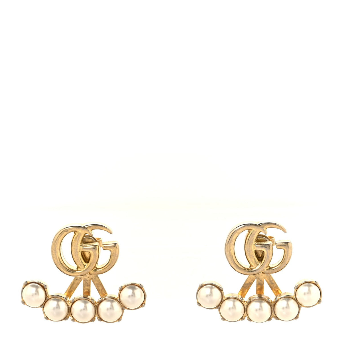 Gucci Metal Pearl Double G Drop Earrings Gold