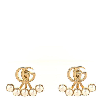 Gucci Metal Pearl Double G Drop Earrings Gold