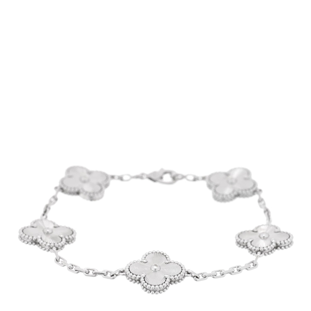 Van Cleef & Arpels 18K White Gold Guilloche Alhambra Bracelet