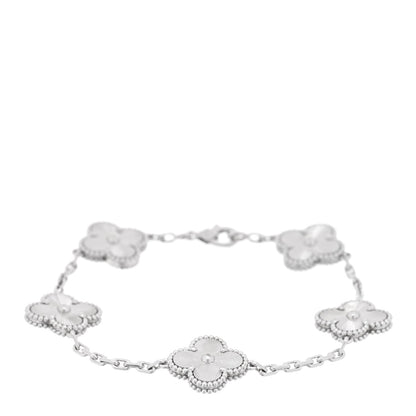 Van Cleef & Arpels 18K White Gold Guilloche Alhambra Bracelet