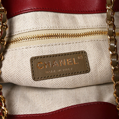 Chanel Lambskin Quilted Drawstring Shopping Bag Dark Khaki