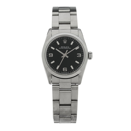 Rolex Stainless Steel 31mm Oyster Perpetual Watch Black 77080