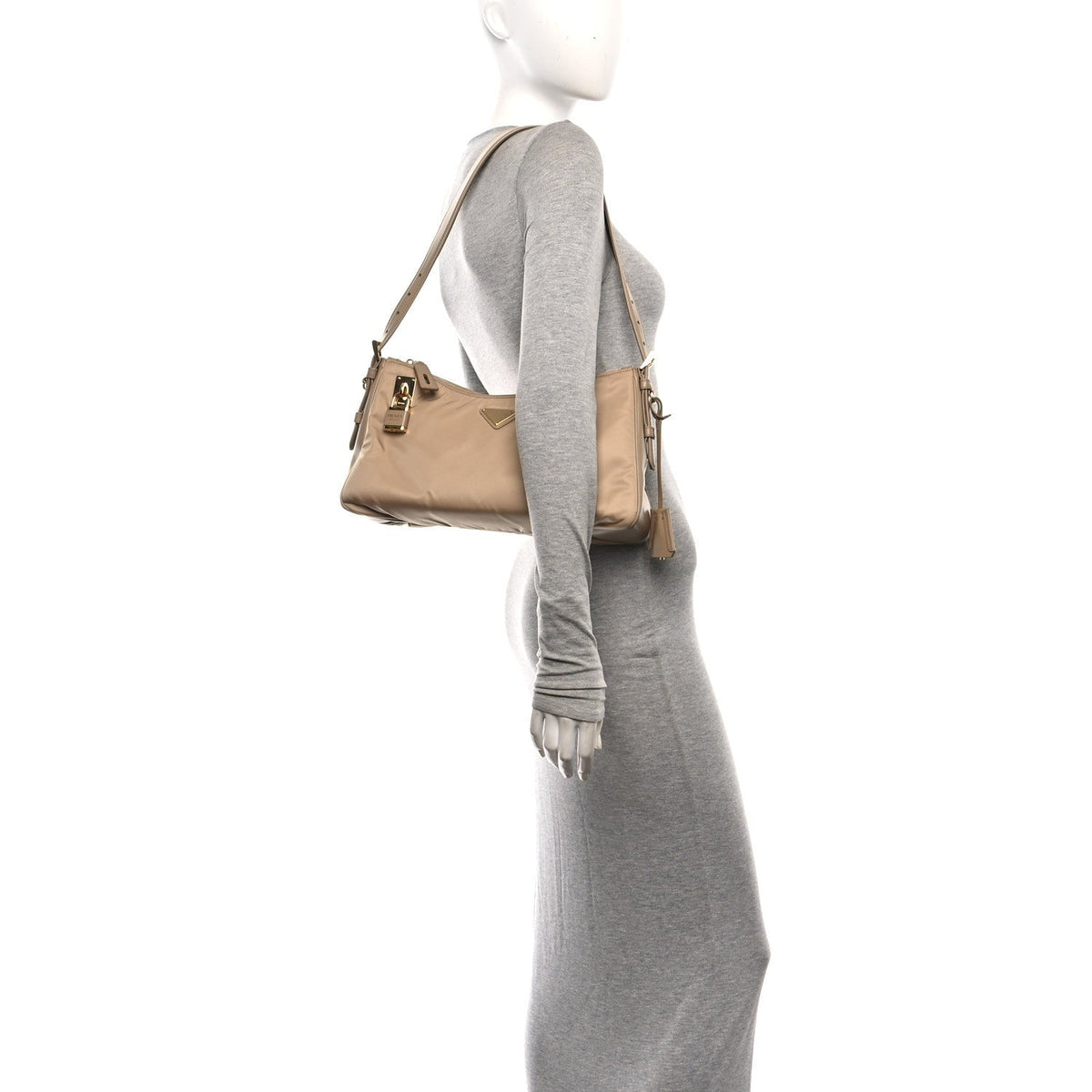 Prada Re-Nylon Vitello Large Aimee Shoulder Bag Cammello