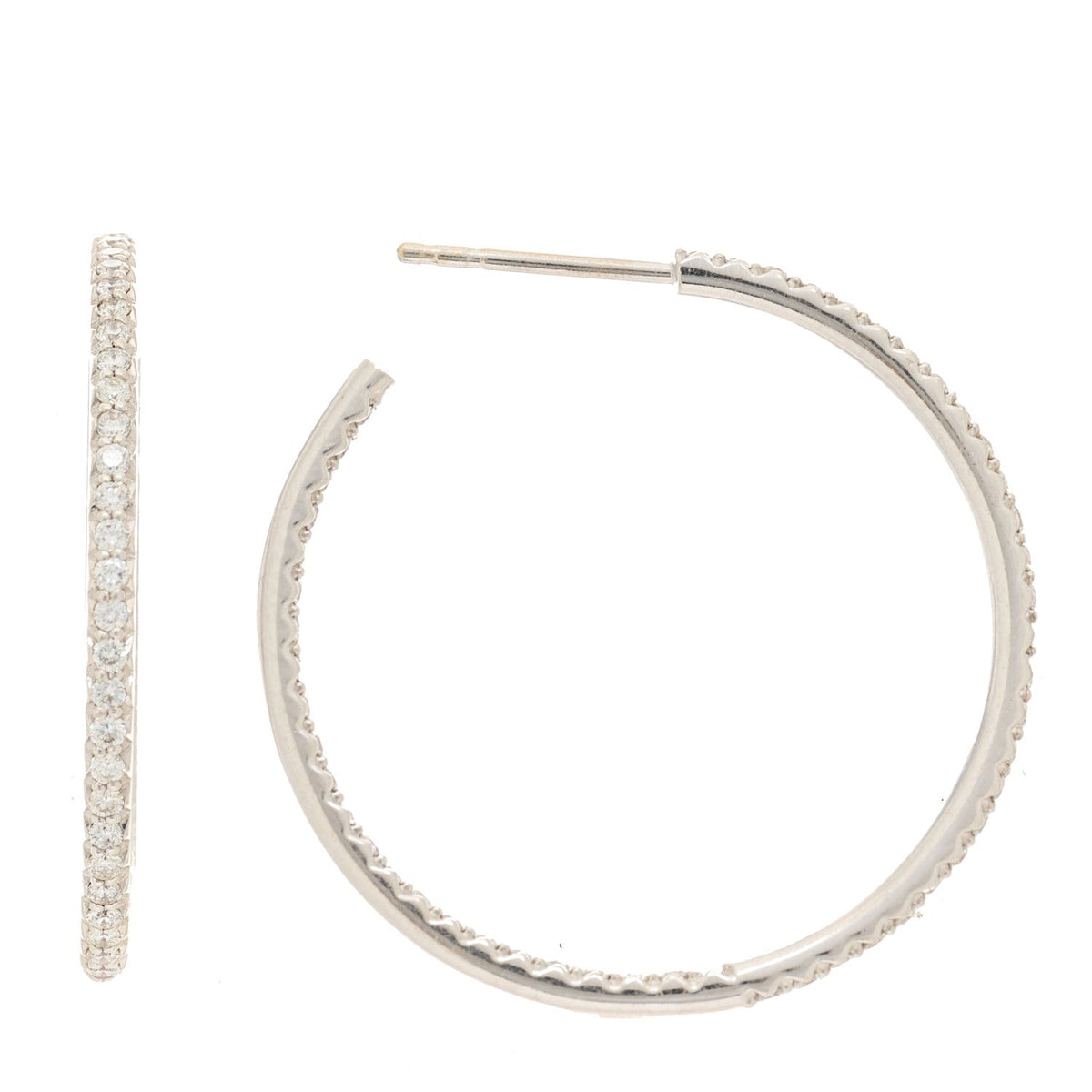 18K White Gold Diamond Large Hoop Earrings