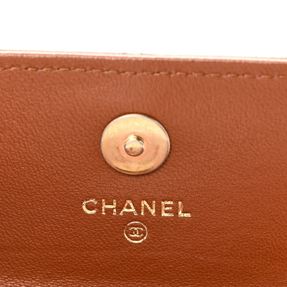 Chanel Lambskin Quilted Studded CC Clutch With Chain Brown