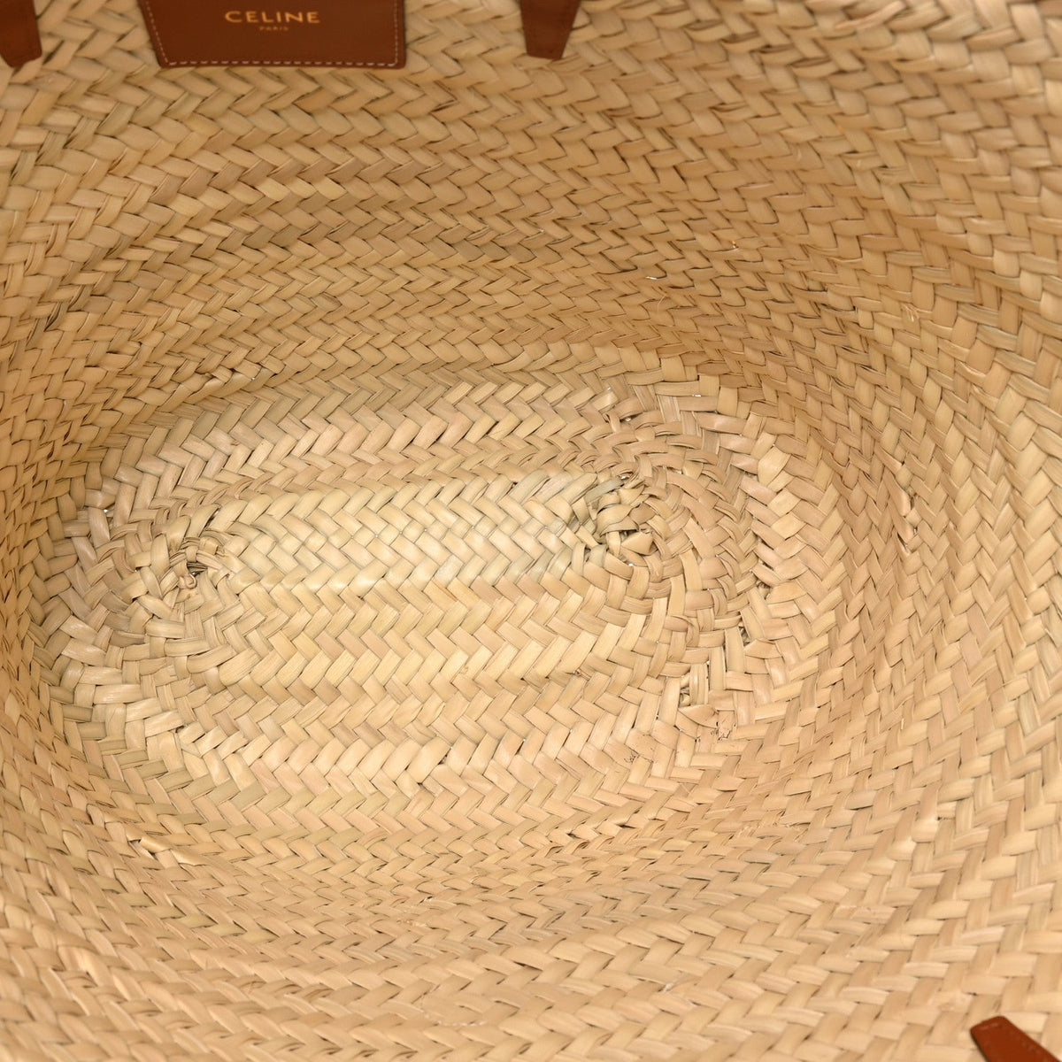 Celine Raffia Calfskin Triomphe Medium Panier Tan