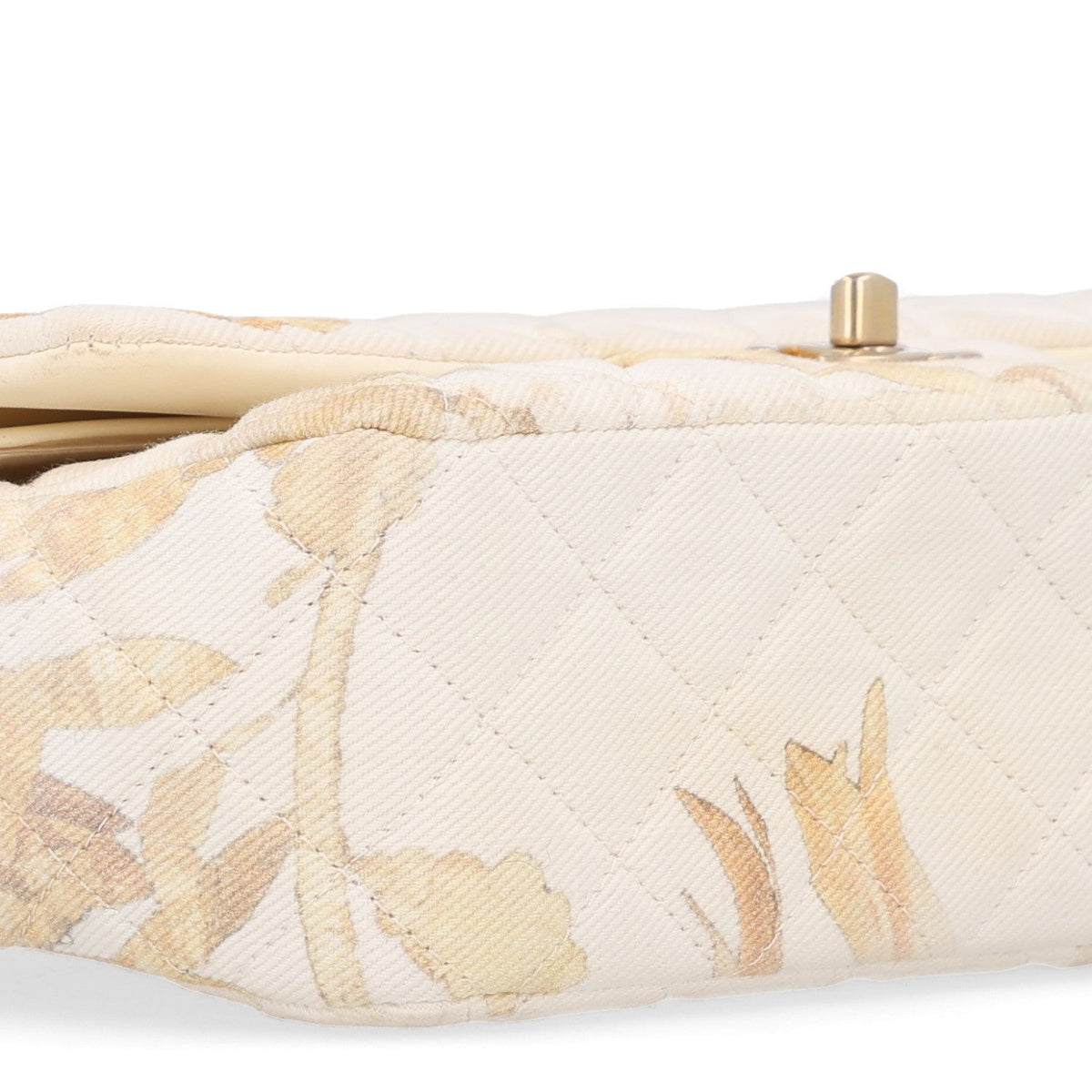 Chanel Denim Floral Printed Medium Double Flap Bag Beige