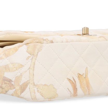 Chanel Denim Floral Printed Medium Double Flap Bag Beige