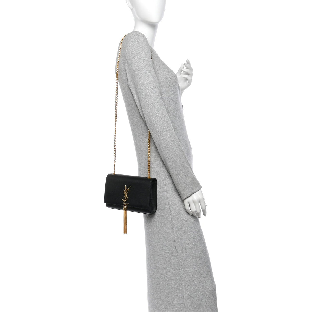 Saint Laurent Grain De Poudre Small Classic Monogram Kate Tassel Satchel Black