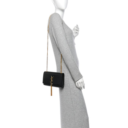 Saint Laurent Grain De Poudre Small Classic Monogram Kate Tassel Satchel Black