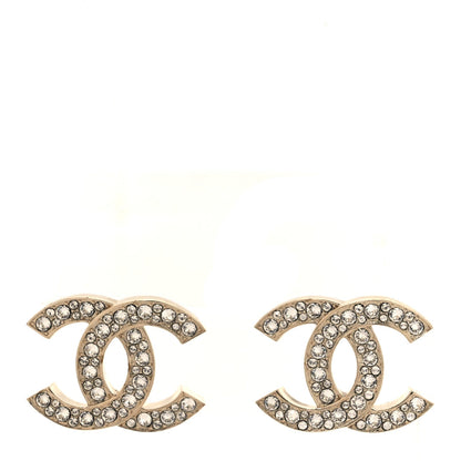 Chanel Crystal CC Earrings Light Gold
