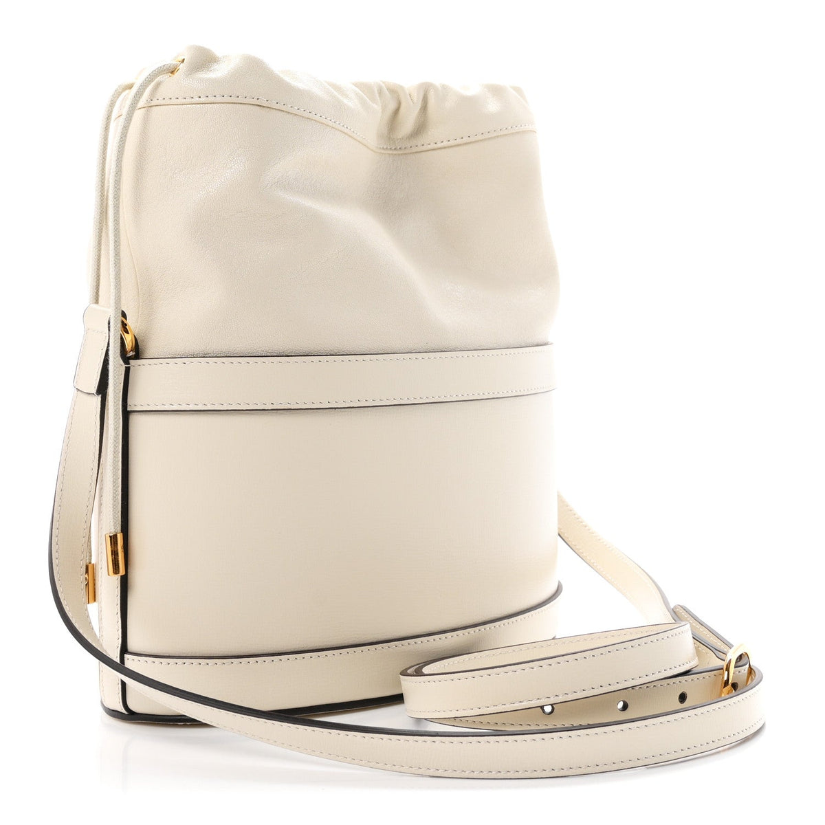Gucci Calfskin Horsebit 1955 Drawstring Bucket Bag Mystic White