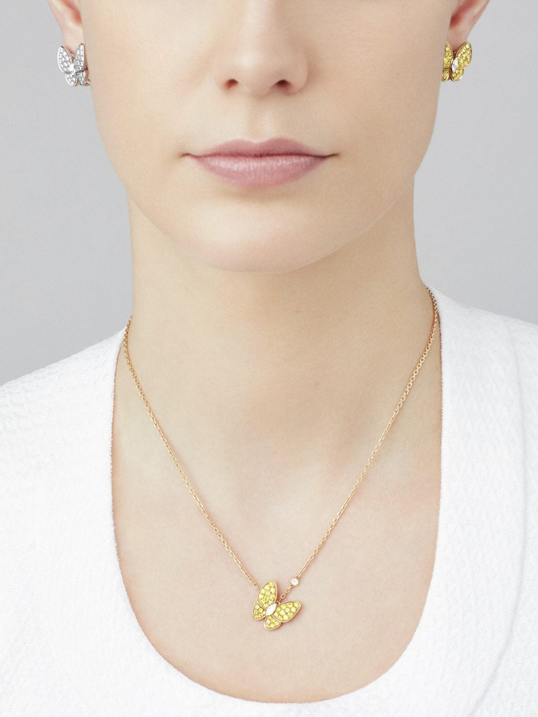 18K Gold Diamond Sapphire VCA Two Butterfly Pendant