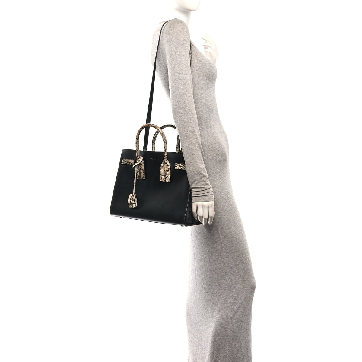 Saint Laurent Calfskin Embossed Python Small Sac De Jour Black