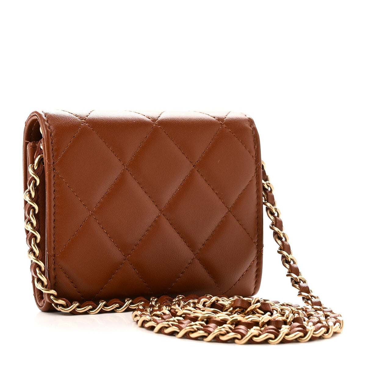 Chanel Lambskin Quilted Studded CC Clutch With Chain Brown