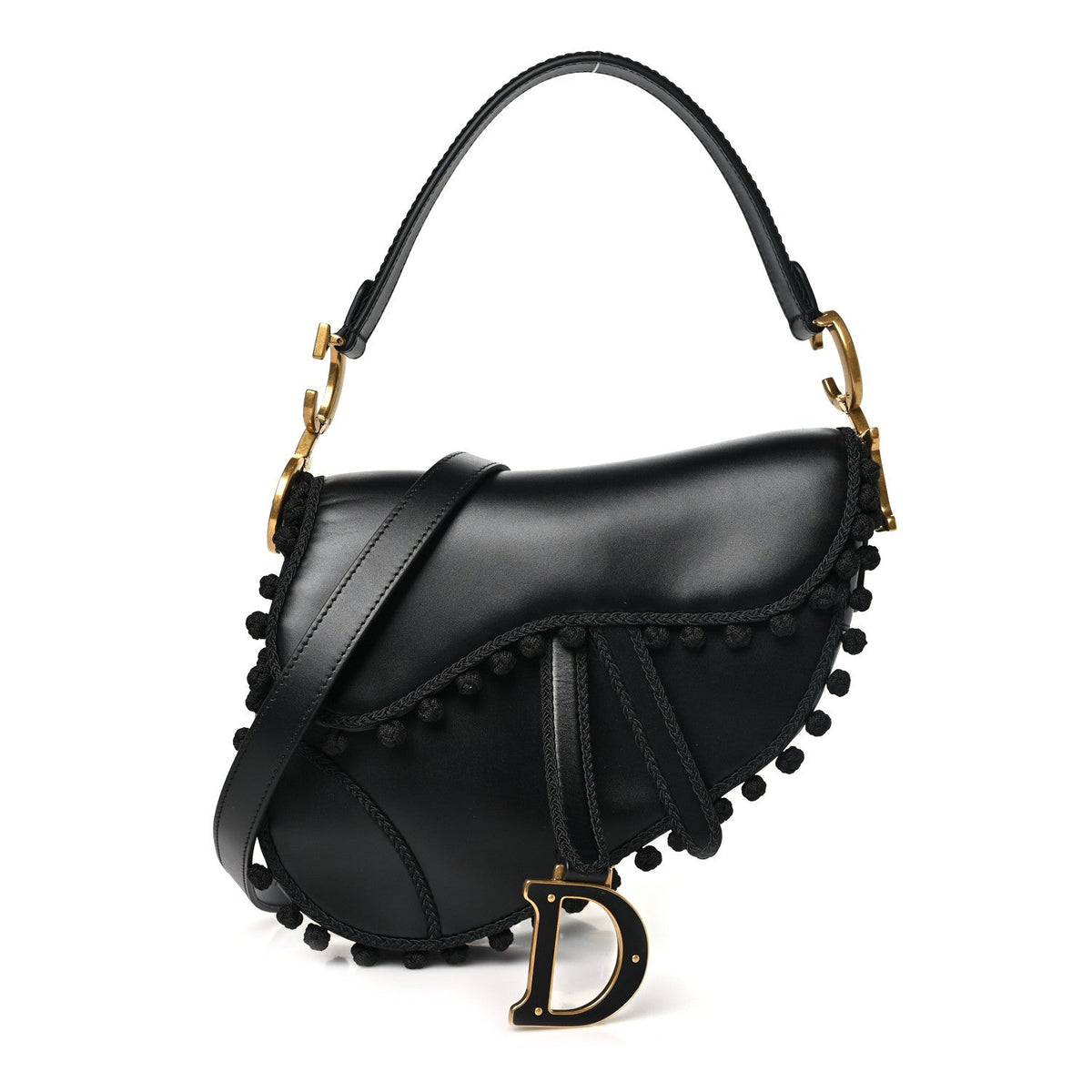 Christian Dior Calfskin Pom Pom Saddle Bag Black