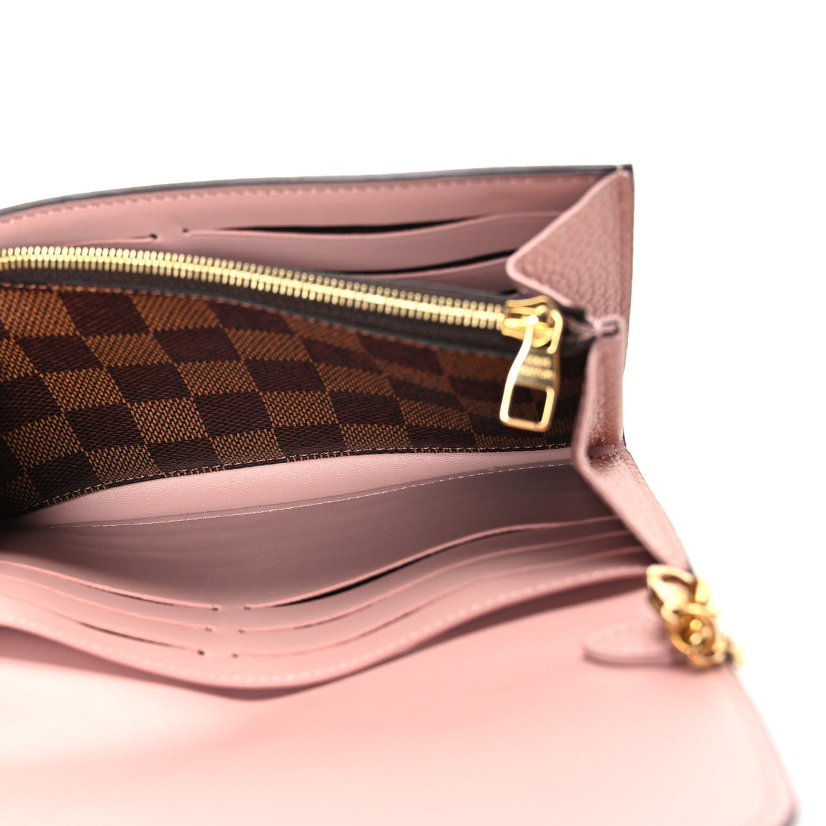 Louis Vuitton Damier Ebene Croisette Chain Wallet Rose Ballerine