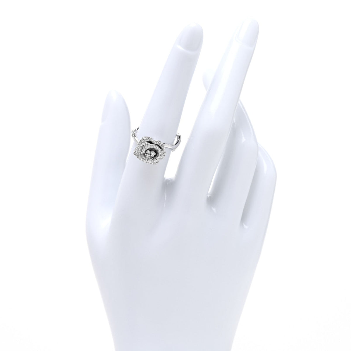 Christian Dior18K White Gold Diamond Small Rose Dior Bagatelle Ring 54 7
