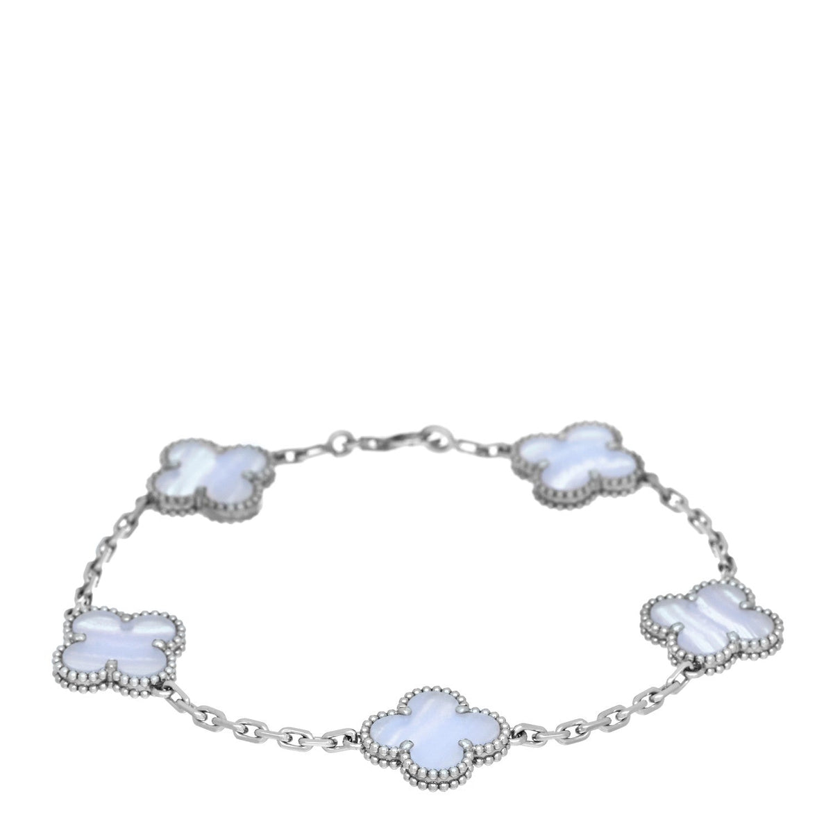 Van Cleef & Arpels 18K White Gold Chalcedony Vintage Alhambra Bracelet
