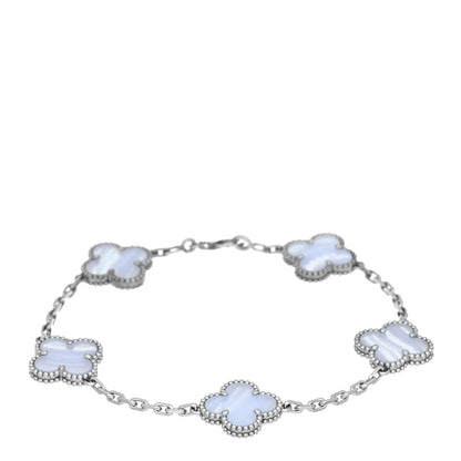 Van Cleef & Arpels 18K White Gold Chalcedony Vintage Alhambra Bracelet