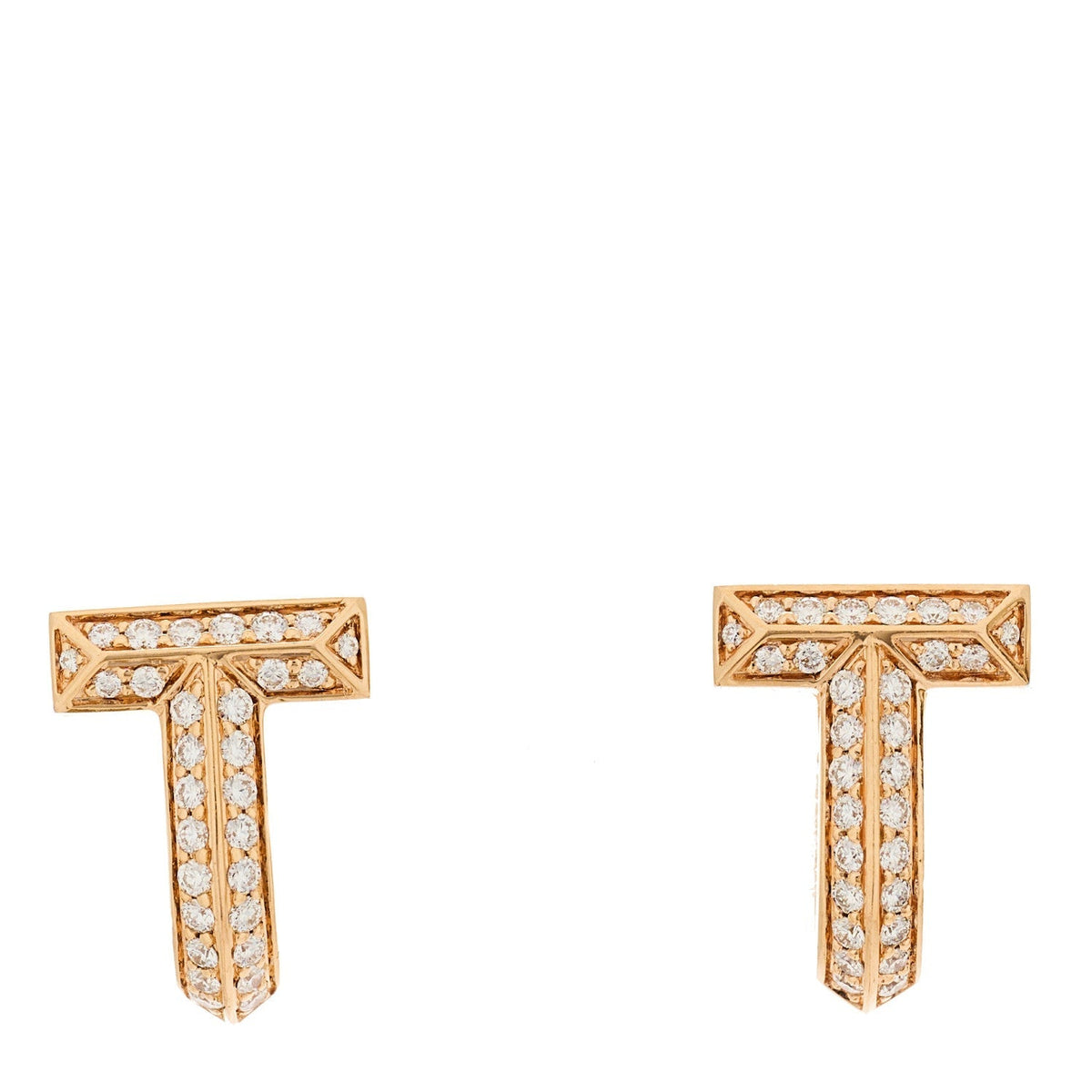 Tiffany 18K Rose Gold Diamond T1 Half Pave Huggie Earrings