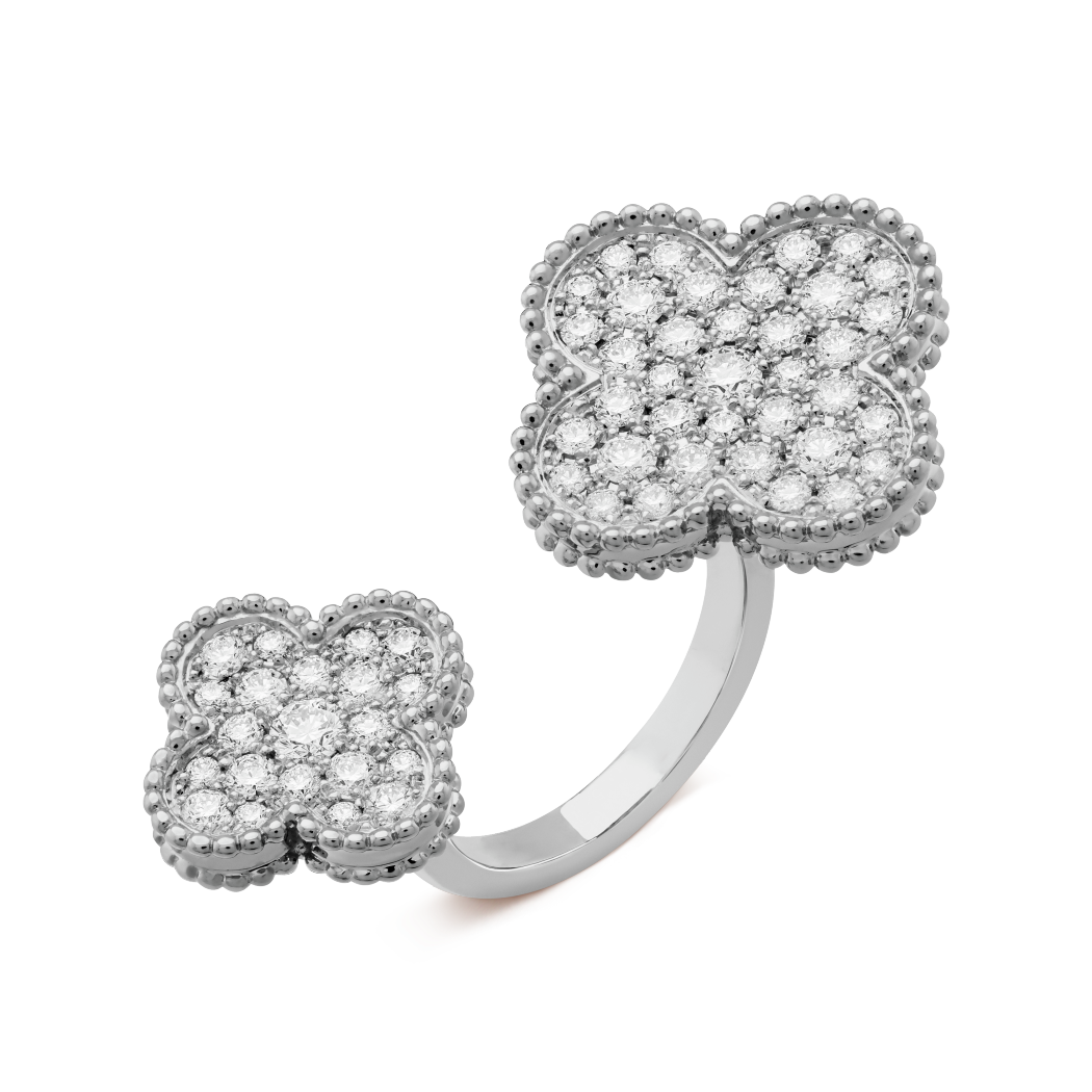 18K White Gold Diamond VCA Magic Alhambra Ring