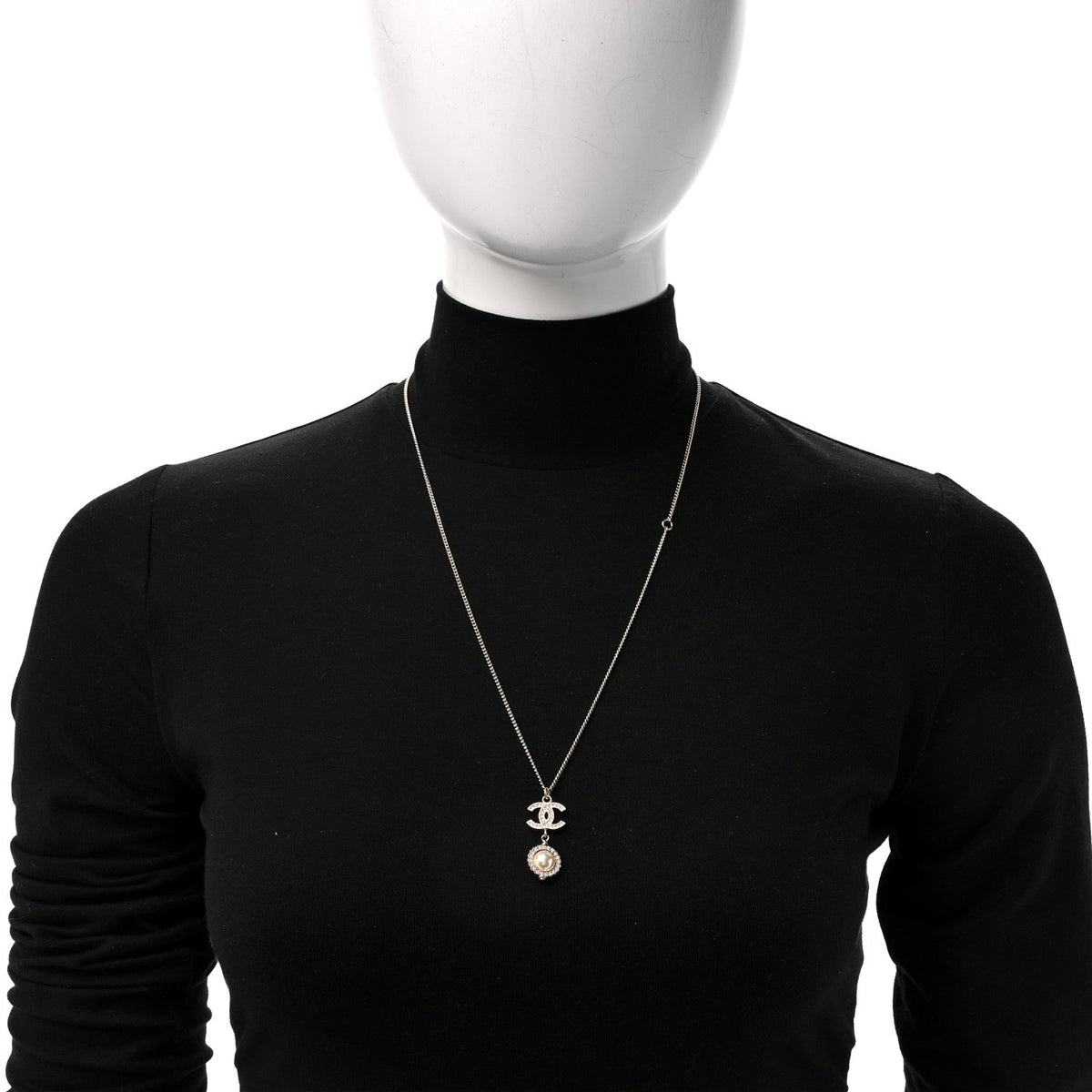 Chanel Pearl Crystal CC Pendant Necklace Gold