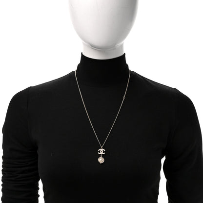 Chanel Pearl Crystal CC Pendant Necklace Gold