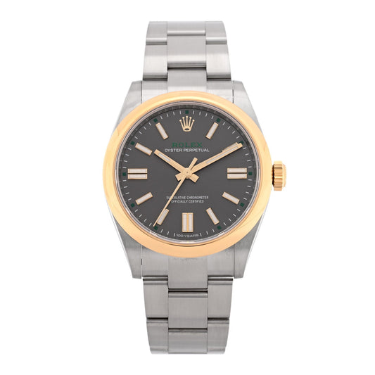 Rolex Stainless Steel 18K Yellow Gold 41mm Oyster Perpetual Watch Slate 134303