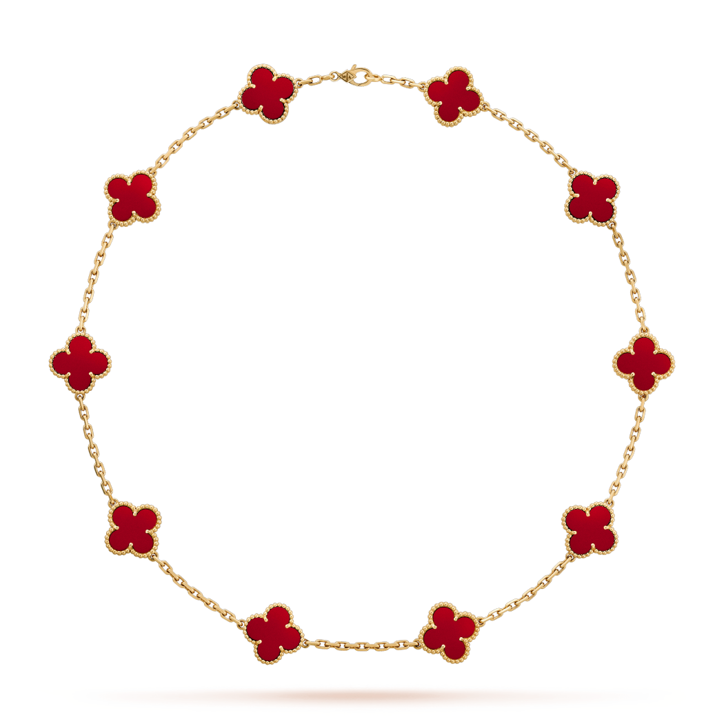 18K Gold Carnelian VCA Vintage Alhambra Necklace