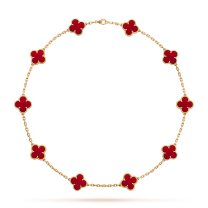 18K Gold Carnelian VCA Vintage Alhambra Necklace