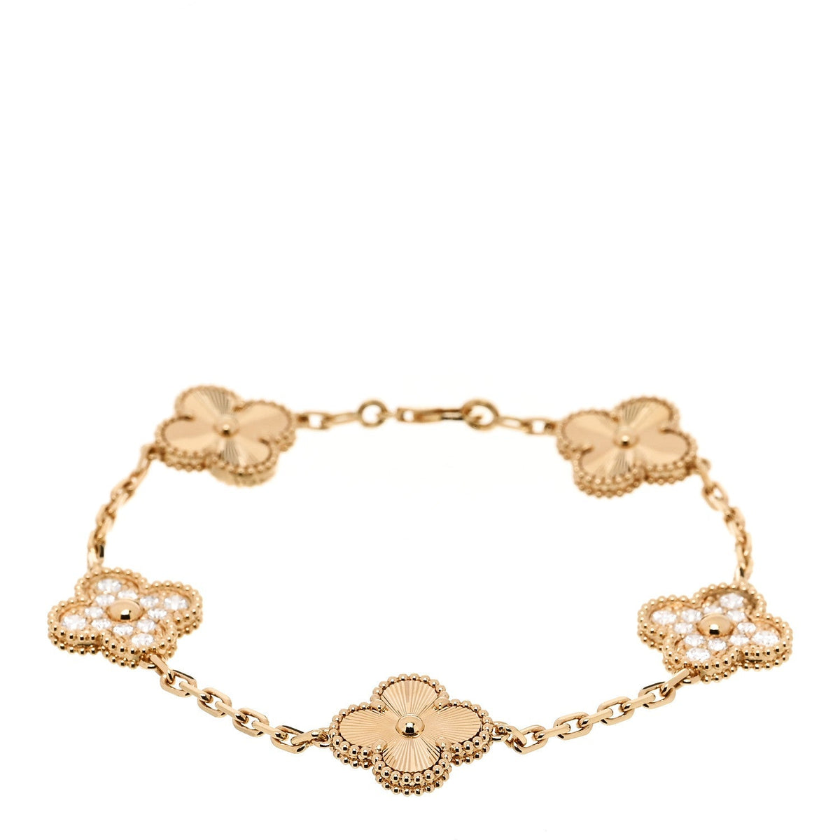 Van Cleef & Arpels 18K Yellow Gold Diamond Guilloche Bracelet