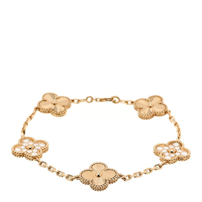 Van Cleef & Arpels 18K Yellow Gold Diamond Guilloche Bracelet