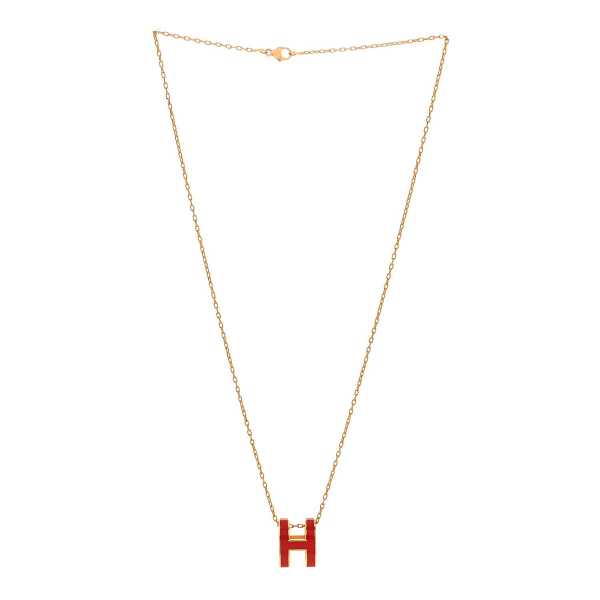 Hermes Lacquered Gold Pop H Pendant Necklace Rouge Vif