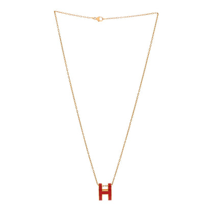 Hermes Lacquered Gold Pop H Pendant Necklace Rouge Vif