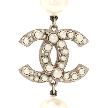 Chanel Gold Tone Crystal Faux Pearl CC Long Necklace