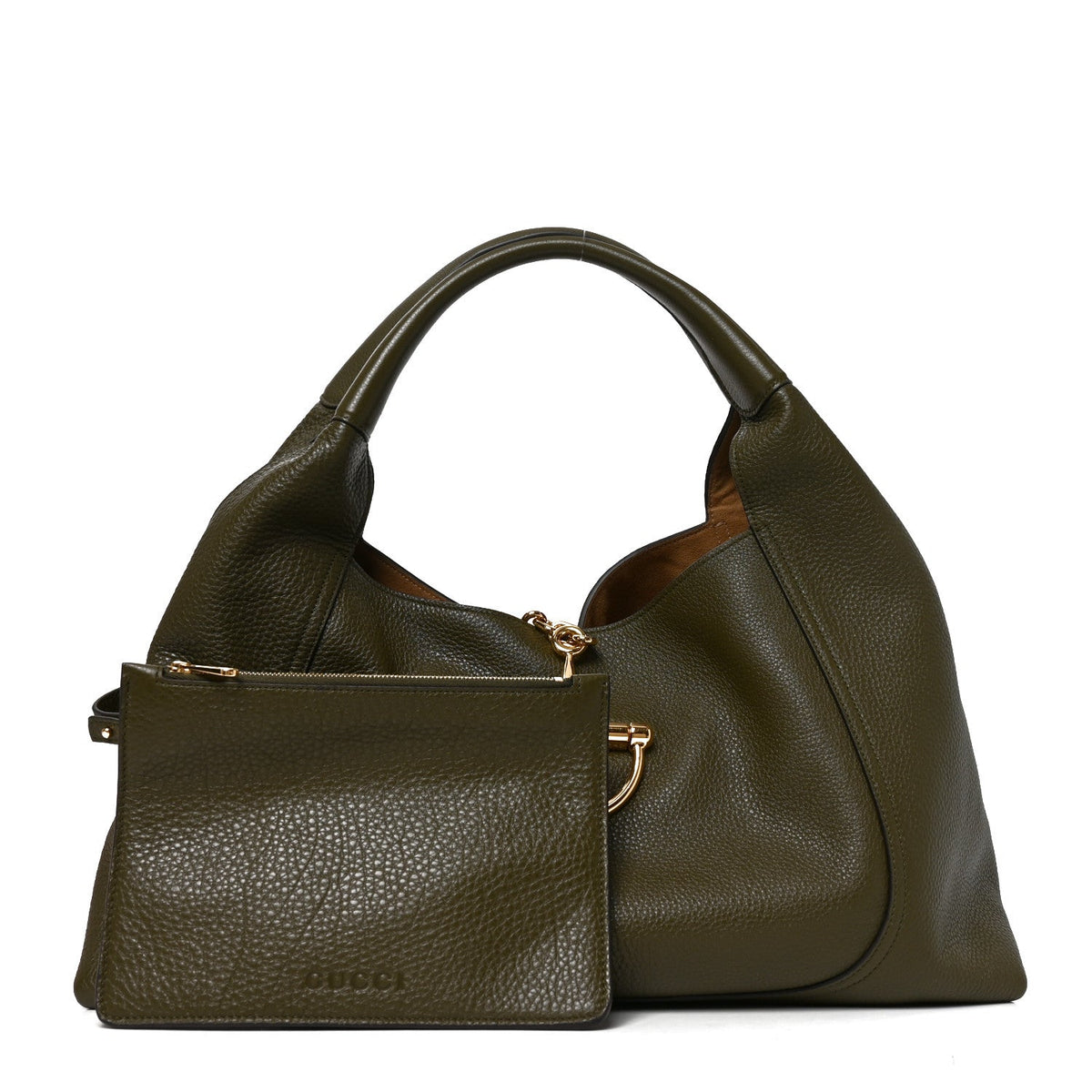 Gucci Grained Calfskin Softbit Maxi Shoulder Bag Forest Green