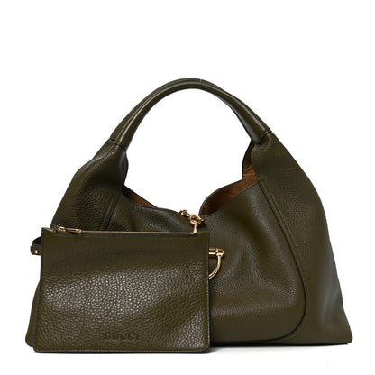 Gucci Grained Calfskin Softbit Maxi Shoulder Bag Forest Green