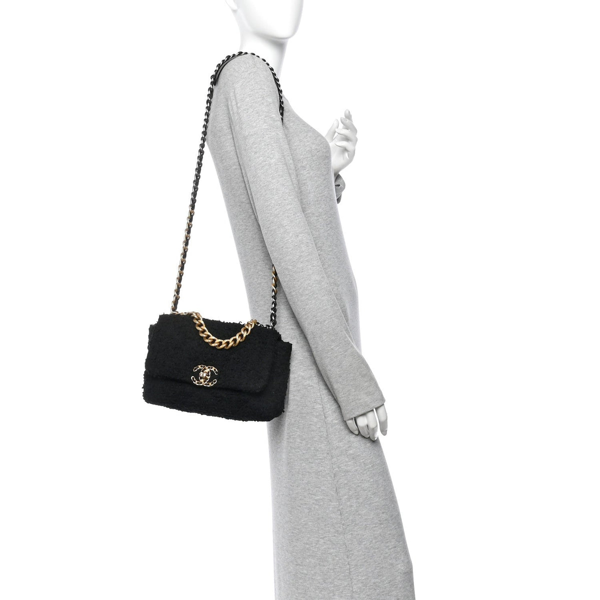 Chanel Tweed Quilted Medium 19 Flap Black